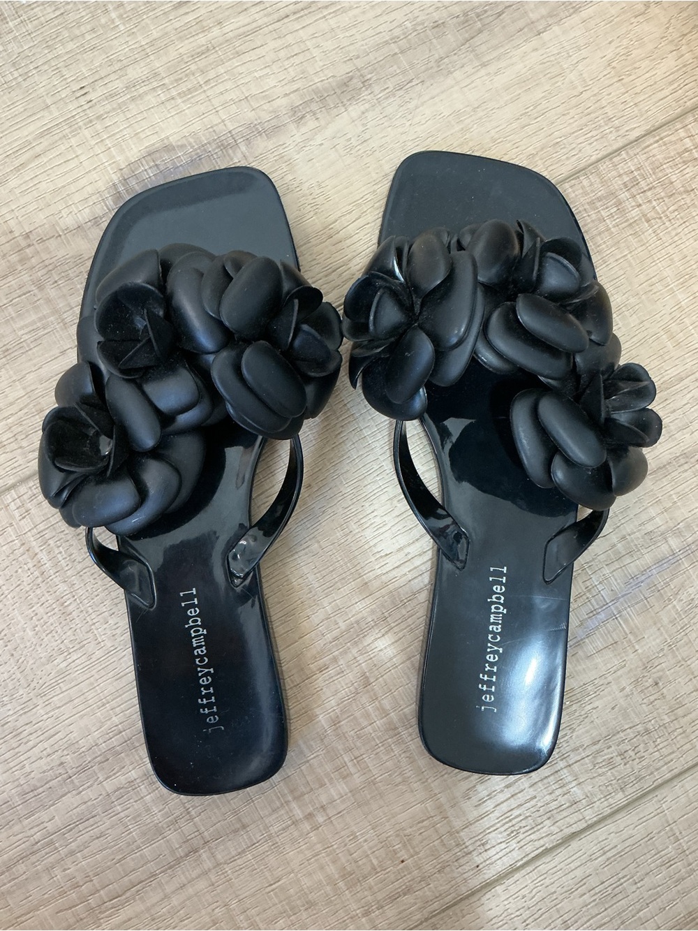 Jeffrey Campbell Black Floral Applique Slide Sandals